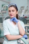 Dentist In Her Office Stock Photo