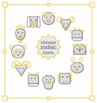 Thin Line Icons Set, Chinese Zodiac Stock Photo