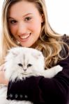 Smiling Lady Posing With Cat Stock Photo