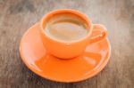 Hot Coffee On Wooden Table With Clipping Path Stock Photo