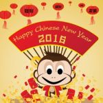 Happy Chinese New Year Card And Monkey On Gold Background Stock Photo