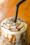 Iced Coffee With Chocolate Sauce Stock Photo