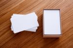 Business Card Stack With Box Stock Photo