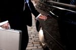 Man Opening Door Of Taxi Cab Stock Photo