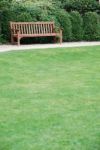 Wooden Bench At The Park Stock Photo