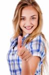 Happy Young Lady Showing Thumbs Up Stock Photo