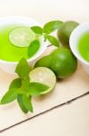 Mint Infusion Tea Tisane With Lime Stock Photo