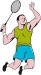 Badminton Player Racquet Striking Cartoon Stock Photo