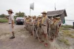 Student 11-12 Years Old, Scout Assembly, Teepangkorn Scout Camp In Samut Sakhon Thailand Stock Photo