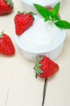 Organic Greek Yogurt And Strawberry Stock Photo