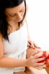 Top View Of Woman Scrubbing Her Body With White Background Stock Photo