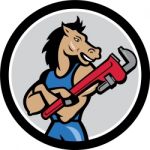 Horse Plumber Monkey Wrench Circle Cartoon Stock Photo