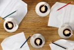 Black Coffee With Blank Documents On Table During Business Time Stock Photo