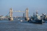 View Towards Hms Belfast And Tower Bridge Stock Photo