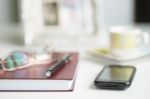 Office Desk Blurred Background Stock Photo