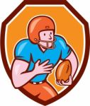 American Football Receiver Running Ball Shield Stock Photo