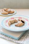 Chocolate Filled Crescent Rolls (croissants) With Ice Sugar Topp Stock Photo