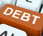 Debt Key Show Indebtedness Or Liabilities
 Stock Photo
