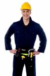 Smiling Handyman Isolated Over White Stock Photo