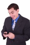 Business Man Typing On Phone Stock Photo