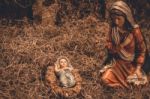 Nativity Scene Christmas Crib Background Stock Photo