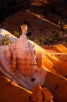 Dawn Light Illuminating An Unusual Hoodoo In Bryce Canyon Stock Photo