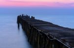 Fishing Pier At Sunrise Stock Photo