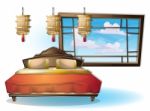 Cartoon  Illustration Interior Chinese Room With Separated Layers Stock Photo