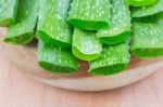 Aloe Vera In Wood Bowl Stock Photo