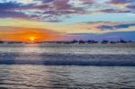 Sunset Over The Bay In San Juan Del Sur, Nicaragua Stock Photo