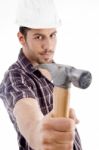 Builder Showing Hammer Stock Photo