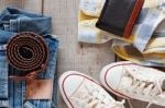 Accessories On The Wooden Stock Photo