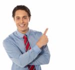 Business Male Pointing Upwards Stock Photo