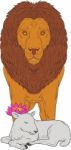 Lion Standing Over Lamb Lotus Flower Drawing Stock Photo