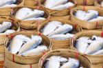 Steamed Fish, Plaa Tuu (mackerel) In Bamboo Steamers At The Seaf Stock Photo