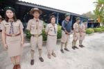 Student 11-12 Years Old, Scout Assembly, Teepangkorn Scout Camp In Samut Sakhon Thailand Stock Photo