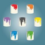 Seven Buckets Of Paint Stock Photo