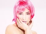 Pretty Pink Hair Woman Stock Photo