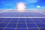 Solar Panels With The Sky Stock Photo