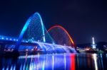 Rainbow Fountain Show At Expo Bridge In South Korea Stock Photo