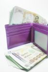 Thai Money Banknote In The Wallet Stock Photo