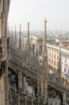 Detail Of The Skyline Of The Duomo In Milan Stock Photo