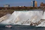 The Background With The Niagara Falls And The Ship Stock Photo