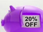 Twenty Percent Off Piggy Bank Shows 20 Discount Stock Photo