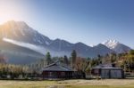 Panoramic View Of Beautiful Mountain Landscape Small Village  Stock Photo