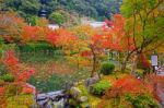 Autumn Foliage Garden And Pagoda At Eikando, Kyoto Stock Photo