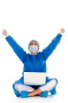 Surgeon Rejoices With Laptop Stock Photo