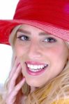 Smiling Female Wearing Hat Stock Photo