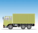 Side View Of Cargo Container Truck  Stock Photo