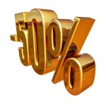 3d Gold 50 Fifty Percent Sign Stock Photo